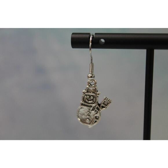 Silver Snowman Drop Christmas Earrings E127 - Picture 2 of 3